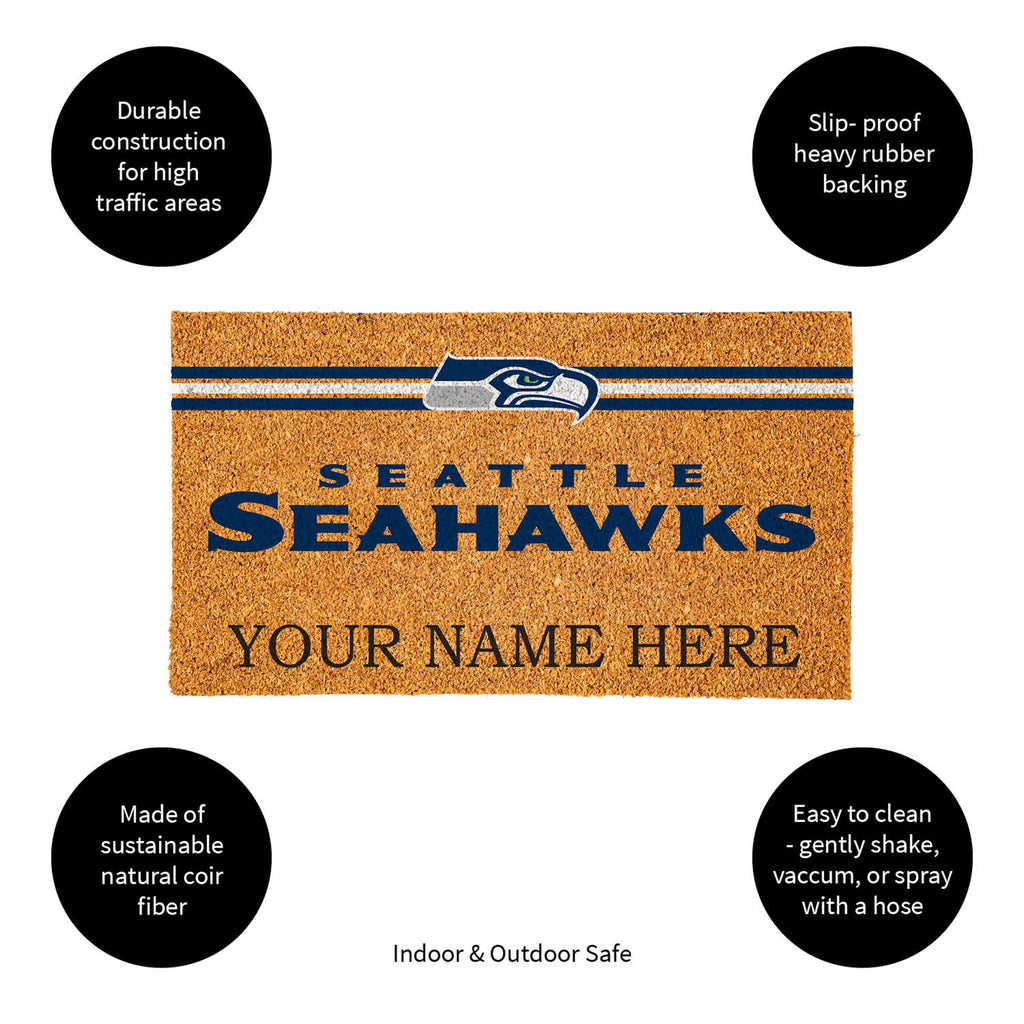 Seattle Seahawks Personalized Mat, Natural Coir with Color Logo, 30" x 18", Slide 15 of 15