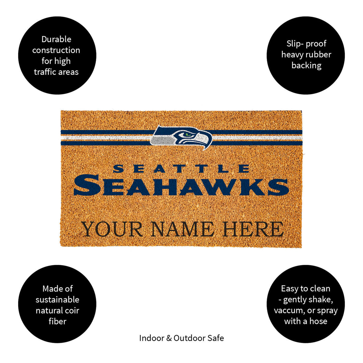 Seattle Seahawks Personalized Mat, Natural Coir with Color Logo, 30" x 18", Slide 15 of 15
