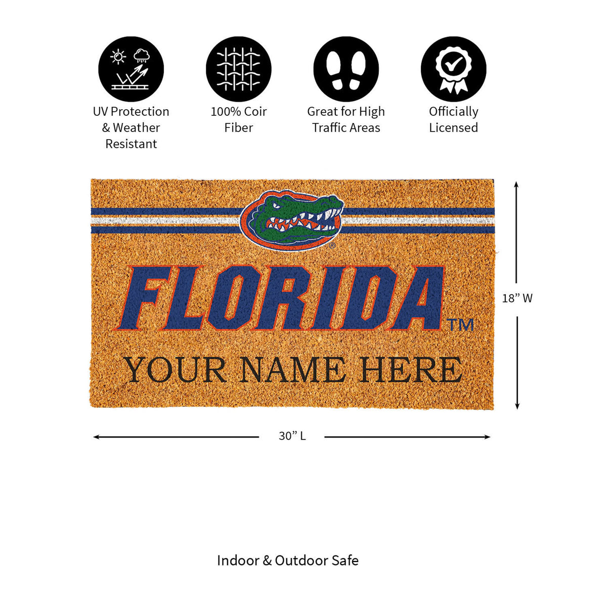 University of Florida Personalized Mat, Natural Coir with Color Logo, 30" x 18", Slide 14 of 15