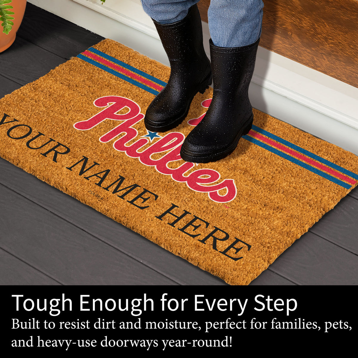 Philadelphia Phillies Personalized Mat, Natural Coir with Color Logo, 30" x 18", Slide 4 of 4