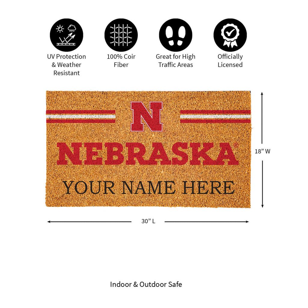 University of Nebraska Personalized Mat, Natural Coir with Color Logo, 30" x 18", Slide 12 of 15