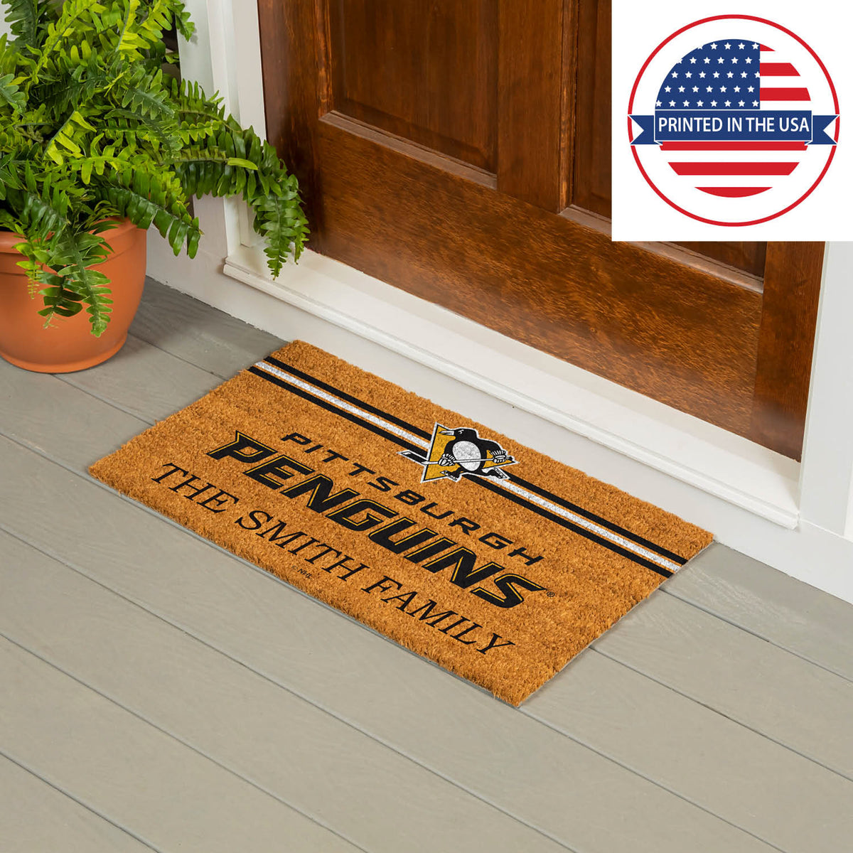 Pittsburgh Penguins Personalized Mat, Natural Coir with Color Logo, 30" x 18", Slide 10 of 15