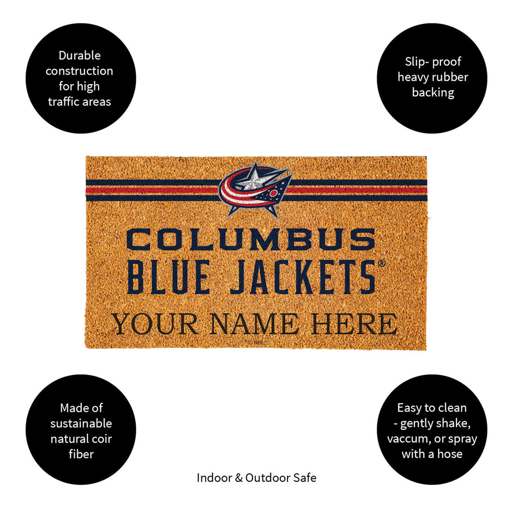 Columbus Blue Jackets Personalized Mat, Natural Coir with Color Logo, 30" x 18", Slide 15 of 15