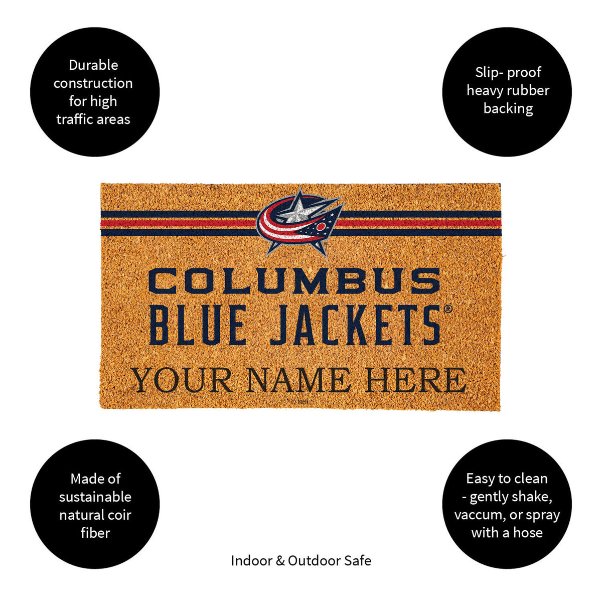 Columbus Blue Jackets Personalized Mat, Natural Coir with Color Logo, 30" x 18", Slide 15 of 15