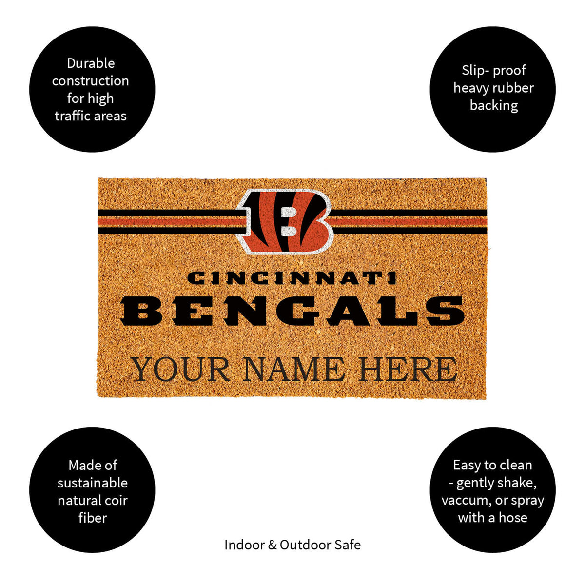 Cincinnati Bengals Personalized Mat, Natural Coir with Color Logo, 30" x 18", Slide 13 of 15