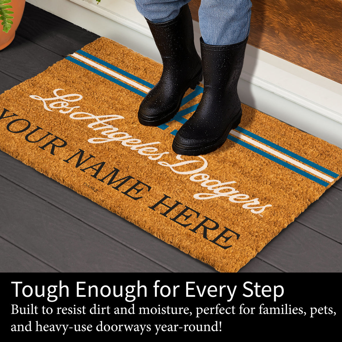 Los Angeles Dodgers Personalized Mat, Natural Coir with Color Logo, 30" x 18", Slide 4 of 4