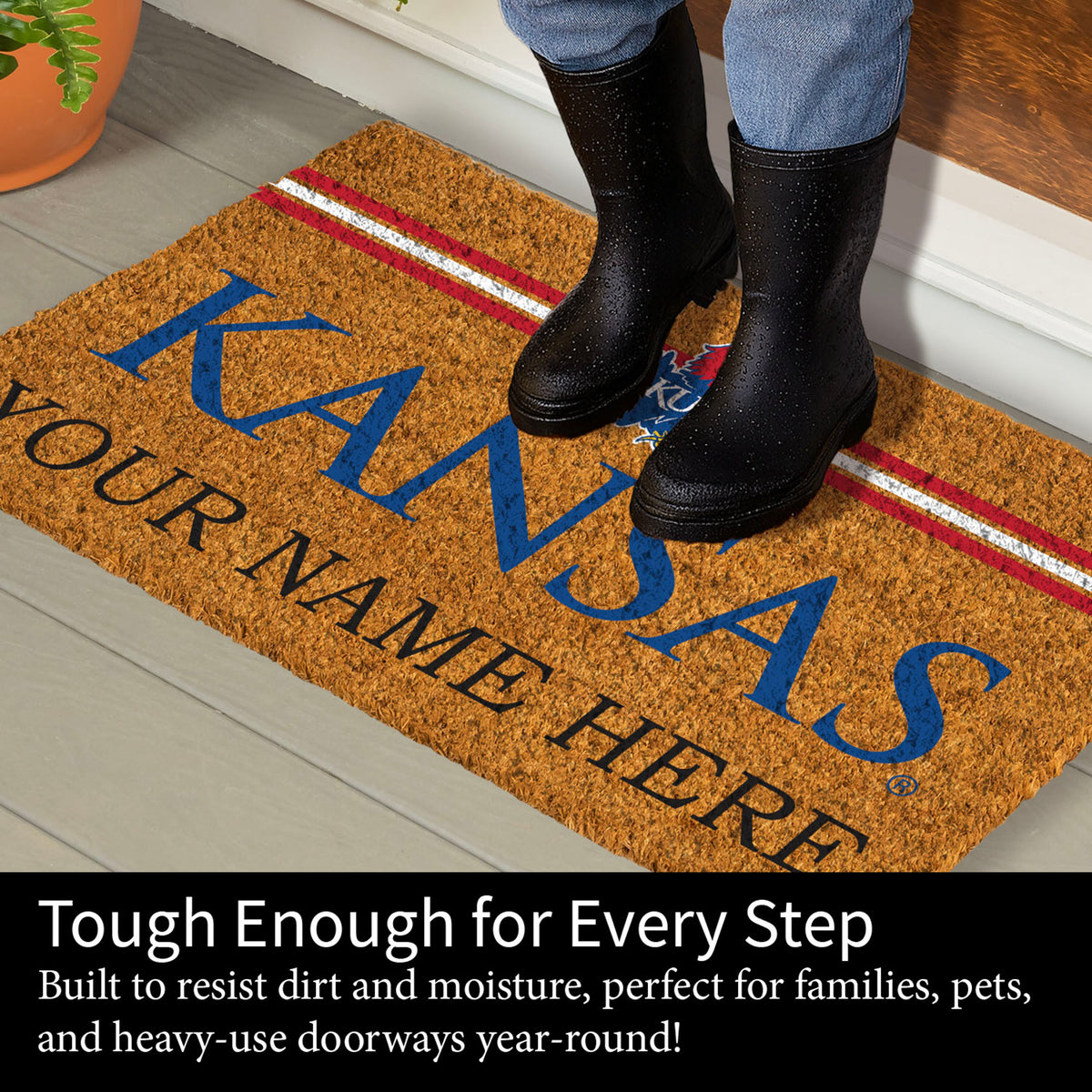 University of Kansas Personalized Mat, Natural Coir with Color Logo, 30" x 18", Slide 8 of 15