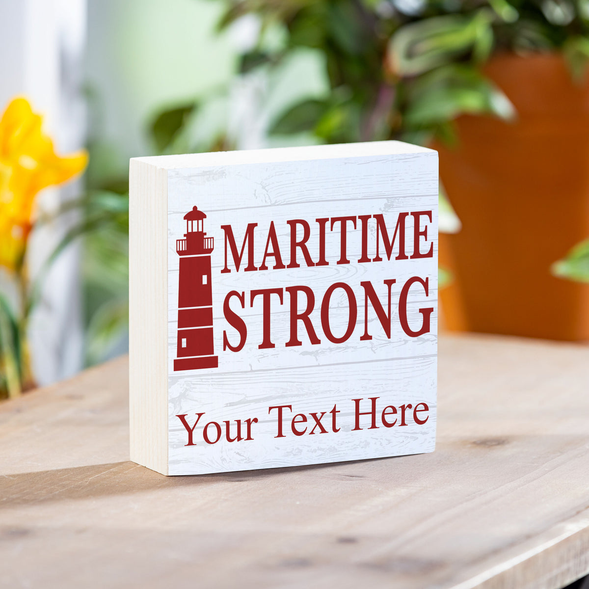 Canada Strong Maritime Sign Wood Block, Lighthouse With Personalization, 6"x6"
