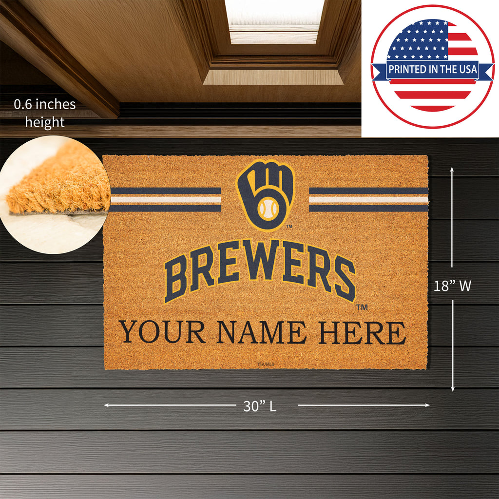 Milwaukee Brewers Personalized Mat, Natural Coir with Color Logo, 30" x 18", Slide 3 of 4