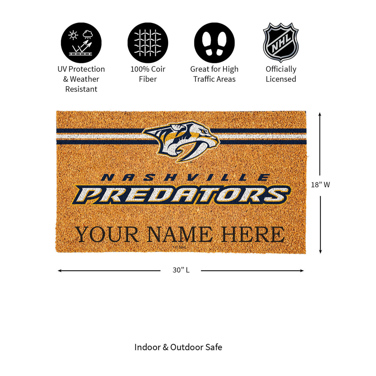 Nashville Predators Personalized Mat, Natural Coir with Color Logo, 30" x 18", Slide 10 of 15