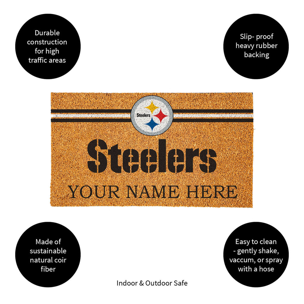 Pittsburgh Steelers Personalized Mat, Natural Coir with Color Logo, 30" x 18", Slide 11 of 15