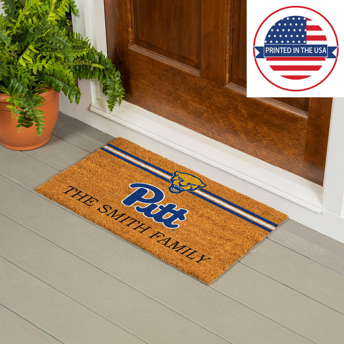 University of Pittsburgh Personalized Mat, Natural Coir with Color Logo, 30" x 18", Slide 15 of 15