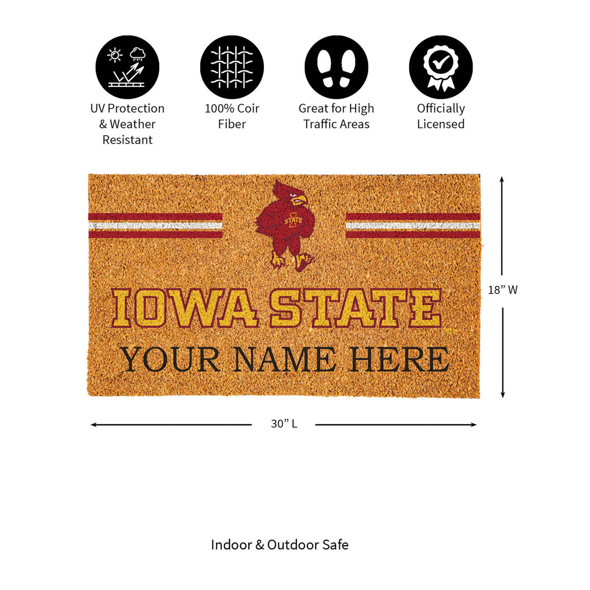 Iowa State University Personalized Mat, Natural Coir with Color Logo, 30" x 18", Slide 13 of 15
