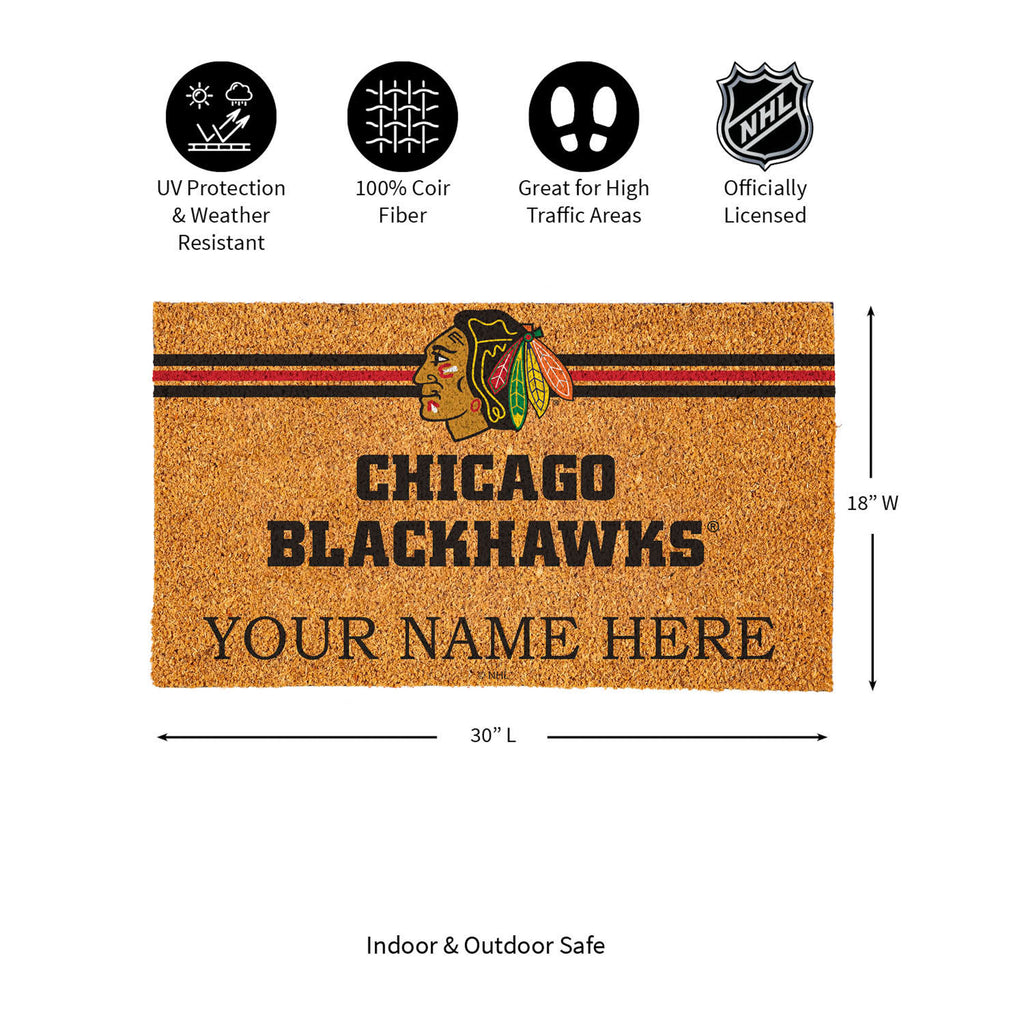 Chicago Blackhawks Personalized Mat, Natural Coir with Color Logo, 30" x 18", Slide 20 of 20