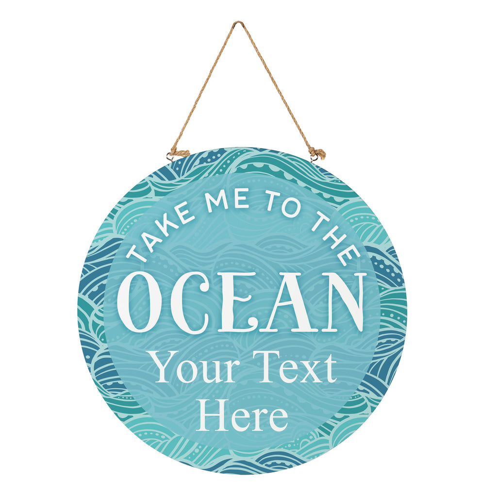 Blue Coastal Make Waves Wood Door Décor, "Take Me To The Ocean" with Personalization, 18", Slide 4 of 4