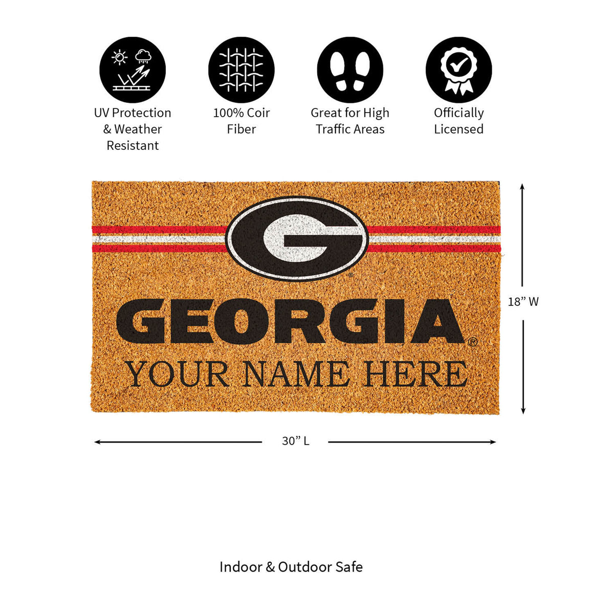 University of Georgia Personalized Mat, Natural Coir with Color Logo, 30" x 18", Slide 11 of 15