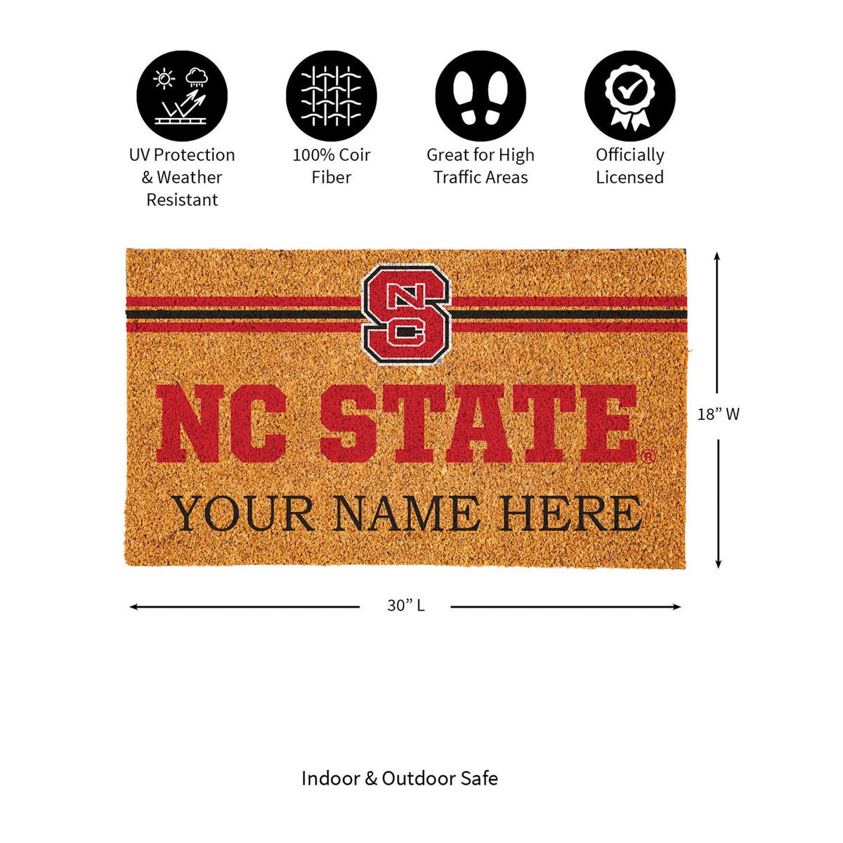 North Carolina State University Personalized Mat, Natural Coir with Color Logo, 30" x 18", Slide 12 of 15