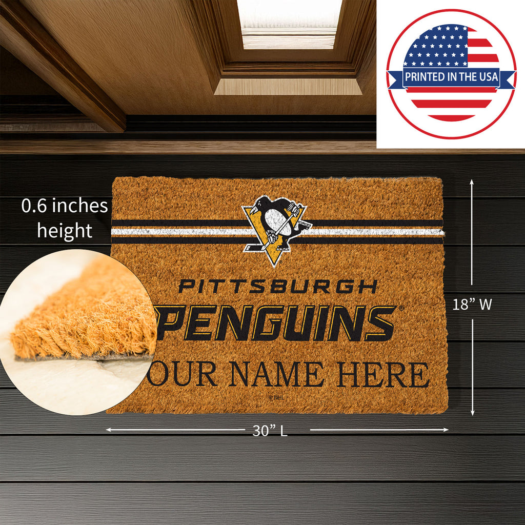 Pittsburgh Penguins Personalized Mat, Natural Coir with Color Logo, 30" x 18", Slide 6 of 15