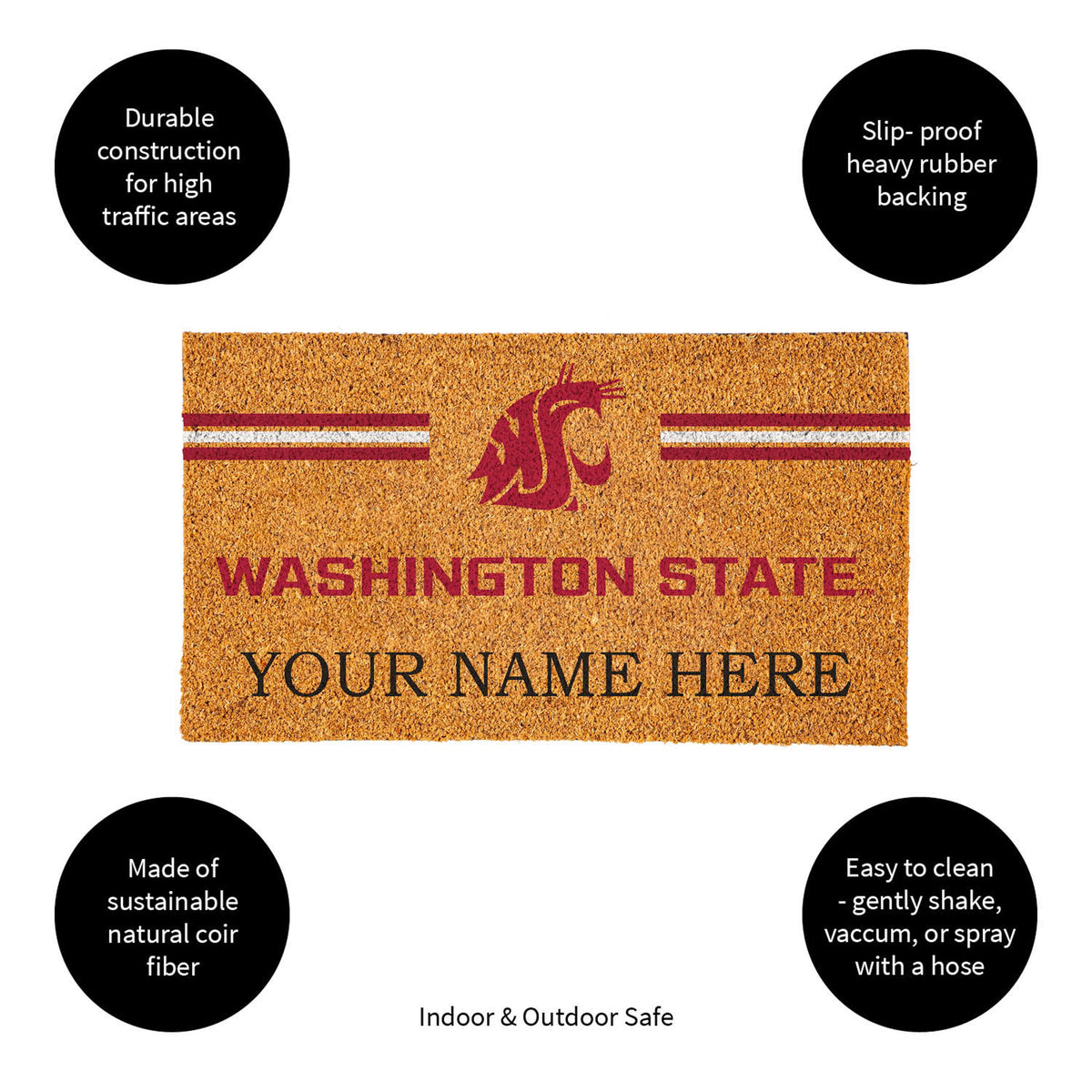 Washington State University Personalized Mat, Natural Coir with Color Logo, 30" x 18", Slide 11 of 15