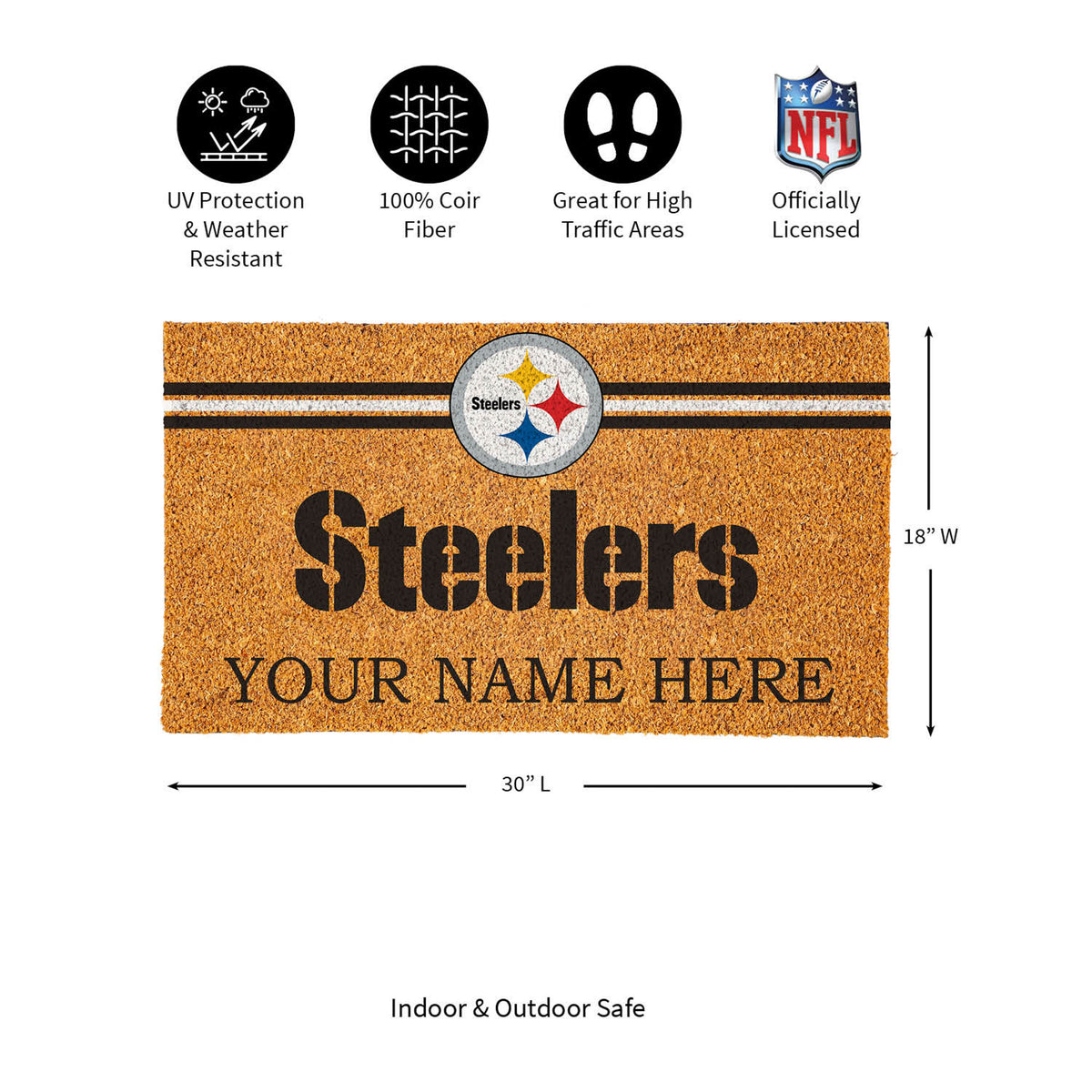Pittsburgh Steelers Personalized Mat, Natural Coir with Color Logo, 30" x 18", Slide 14 of 15