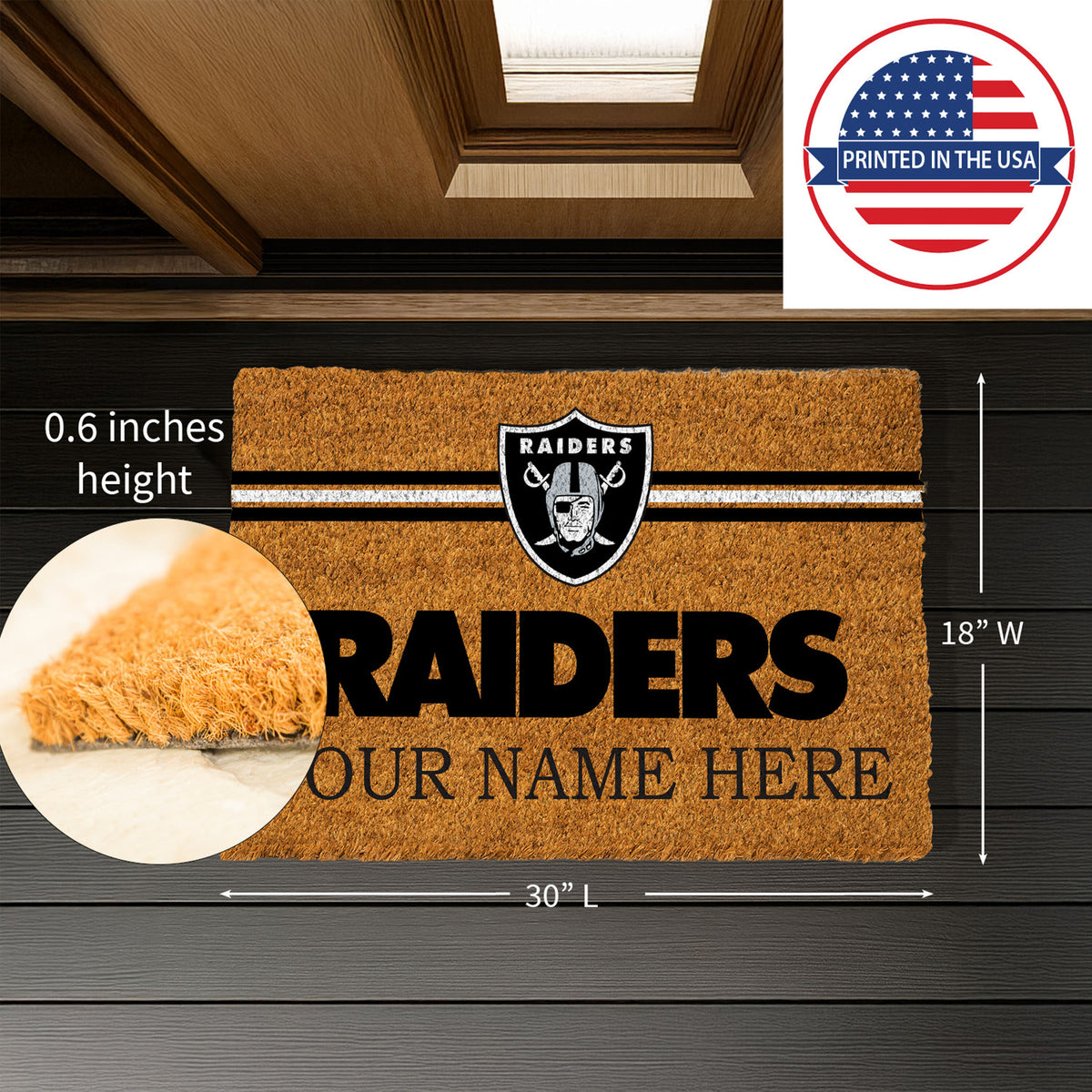 Las Vegas Raiders Personalized Mat, Natural Coir with Color Logo, 30" x 18", Slide 8 of 15