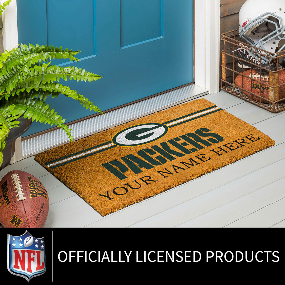 Green Bay Packers Personalized Mat, Natural Coir with Color Logo, 30" x 18", Slide 5 of 15