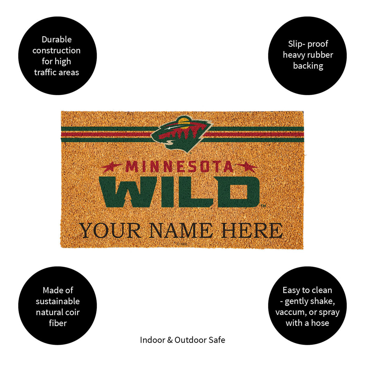 Minnesota Wild Personalized Mat, Natural Coir with Color Logo, 30" x 18", Slide 15 of 15
