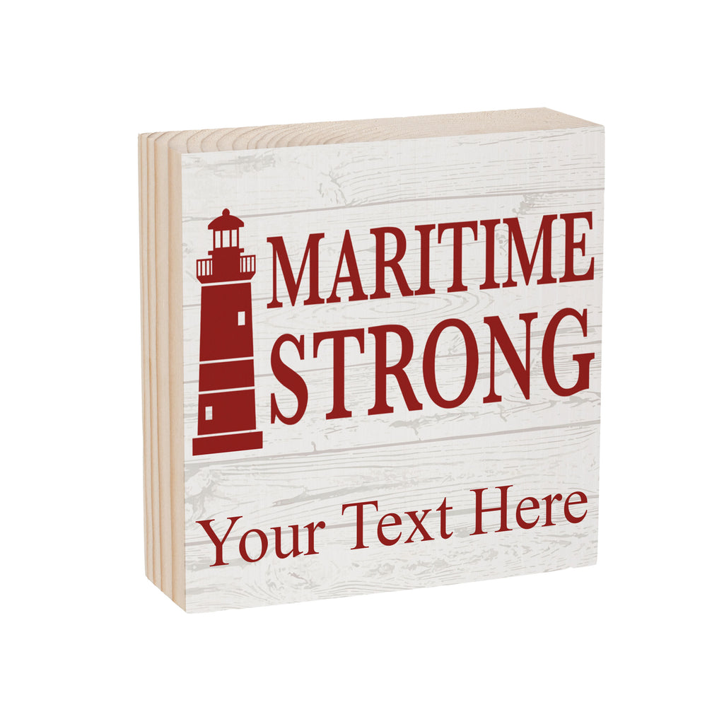 Canada Strong Maritime Sign Wood Block, Lighthouse With Personalization, 6"x6", Slide 2 of 3