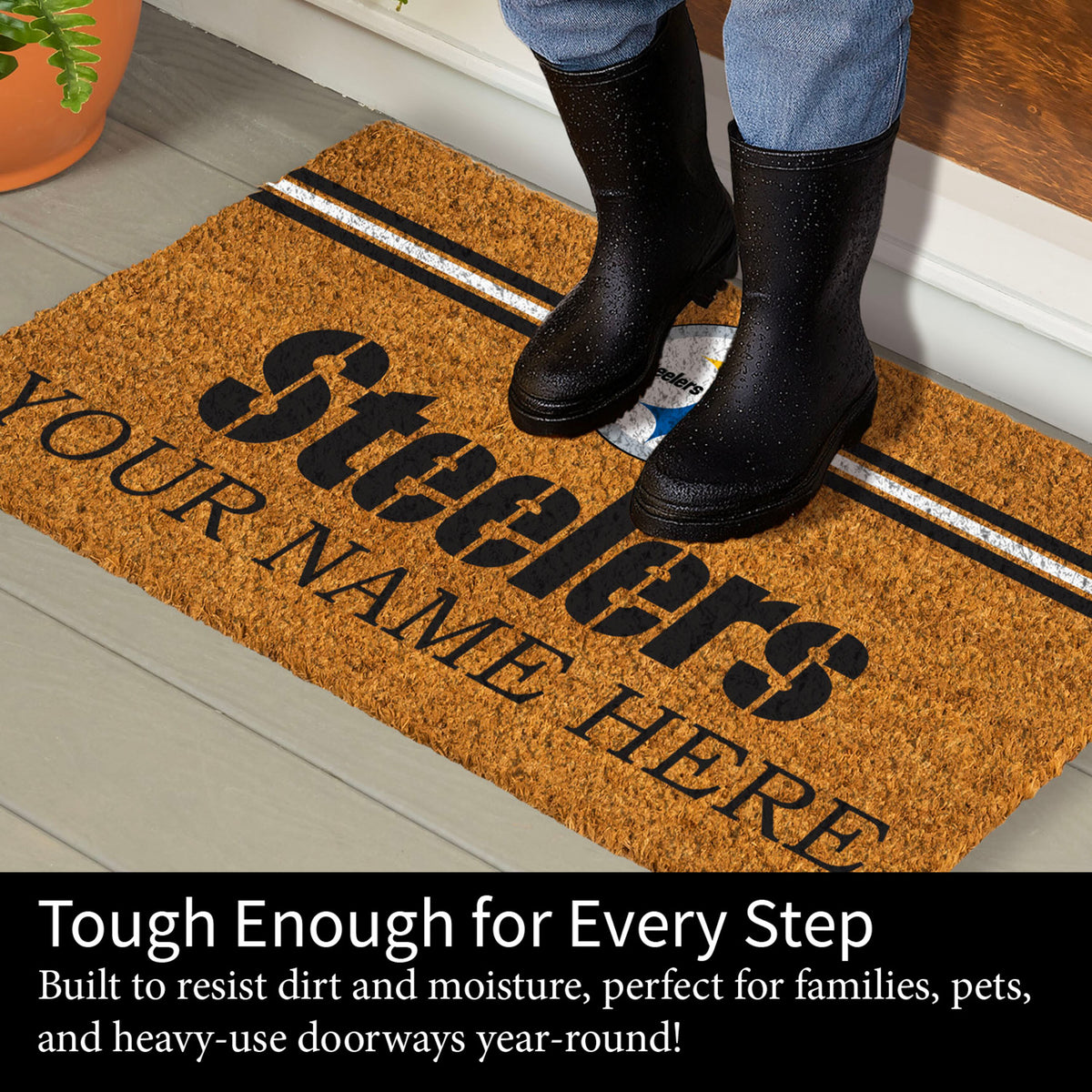Pittsburgh Steelers Personalized Mat, Natural Coir with Color Logo, 30" x 18", Slide 8 of 15