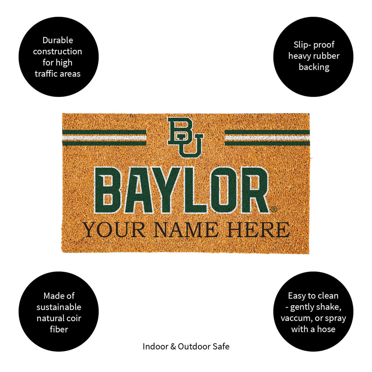Baylor University Personalized Mat, Natural Coir with Color Logo, 30" x 18", Slide 10 of 16