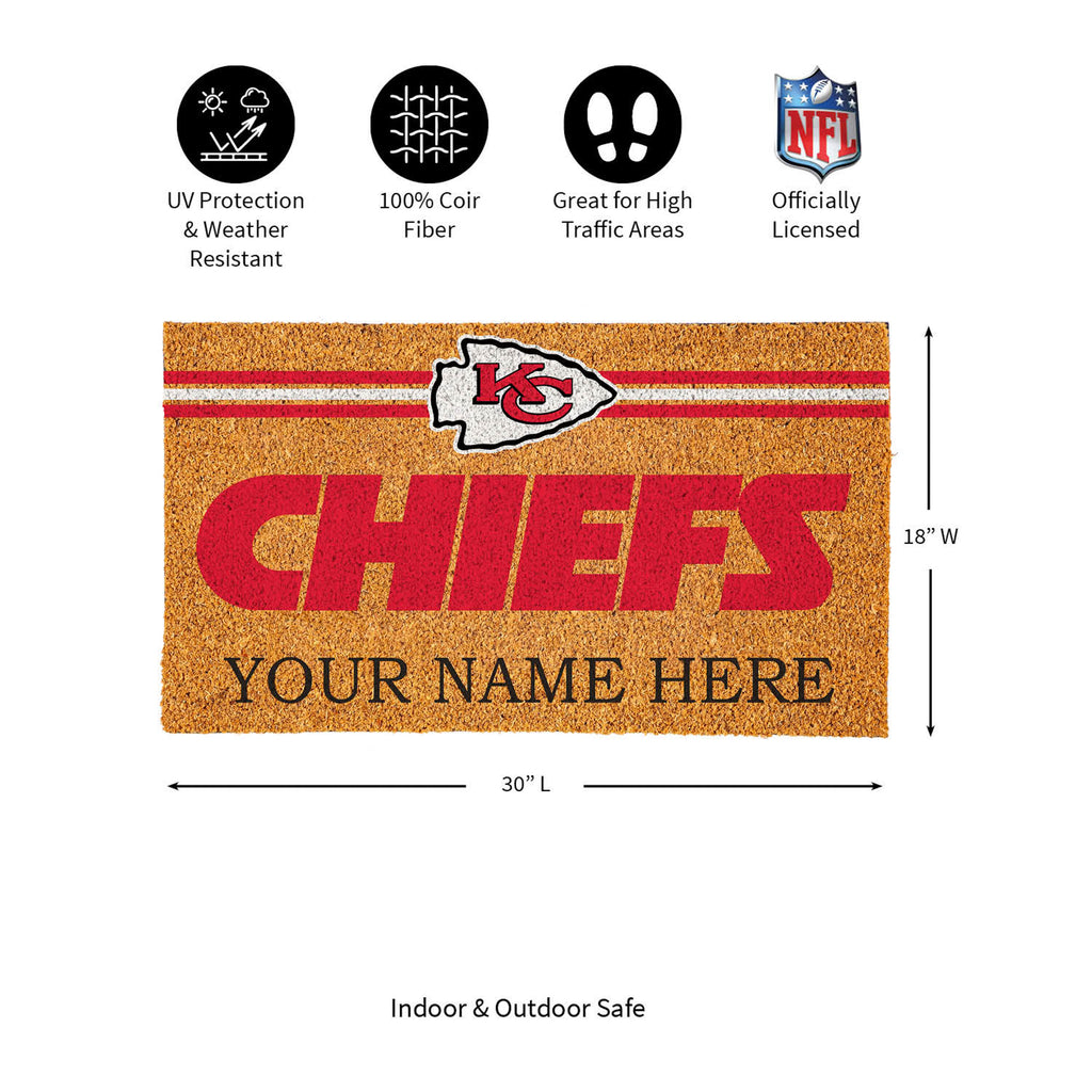 Kansas City Chiefs Personalized Mat, Natural Coir with Color Logo, 30" x 18", Slide 10 of 15