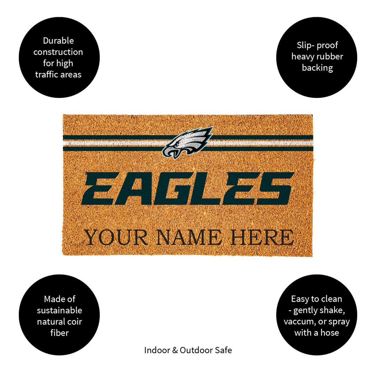 Philadelphia Eagles Personalized Mat, Natural Coir with Color Logo, 30" x 18", Slide 9 of 15