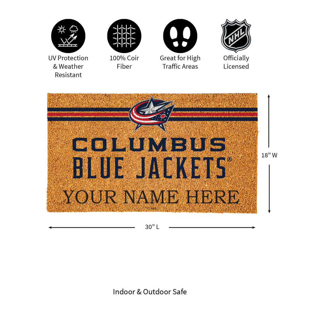 Columbus Blue Jackets Personalized Mat, Natural Coir with Color Logo, 30" x 18", Slide 13 of 15