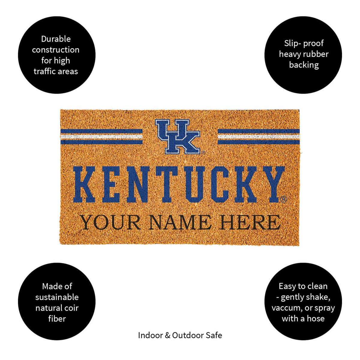 University of Kentucky Personalized Mat, Natural Coir with Color Logo, 30" x 18", Slide 12 of 15