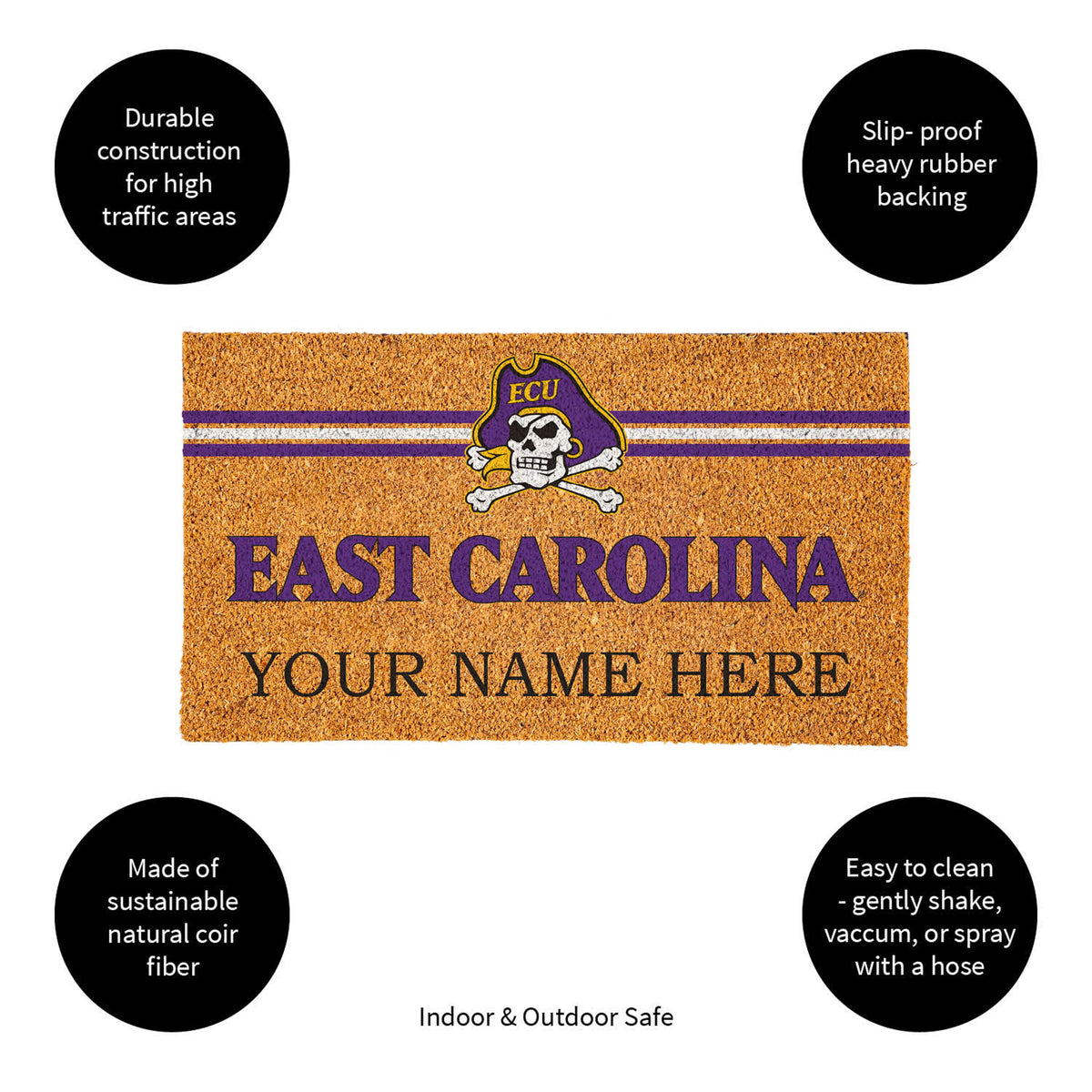 East Carolina University Personalized Mat, Natural Coir with Color Logo, 30" x 18", Slide 9 of 15