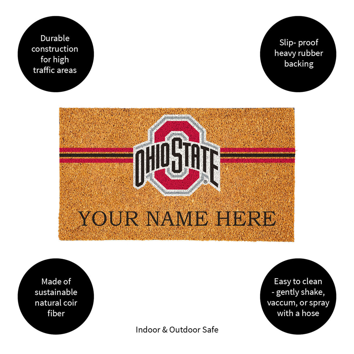Ohio State University Personalized Mat, Natural Coir with Color Logo, 30" x 18", Slide 12 of 15