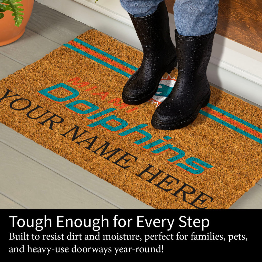 Miami Dolphins Personalized Mat, Natural Coir with Color Logo, 30" x 18", Slide 8 of 15
