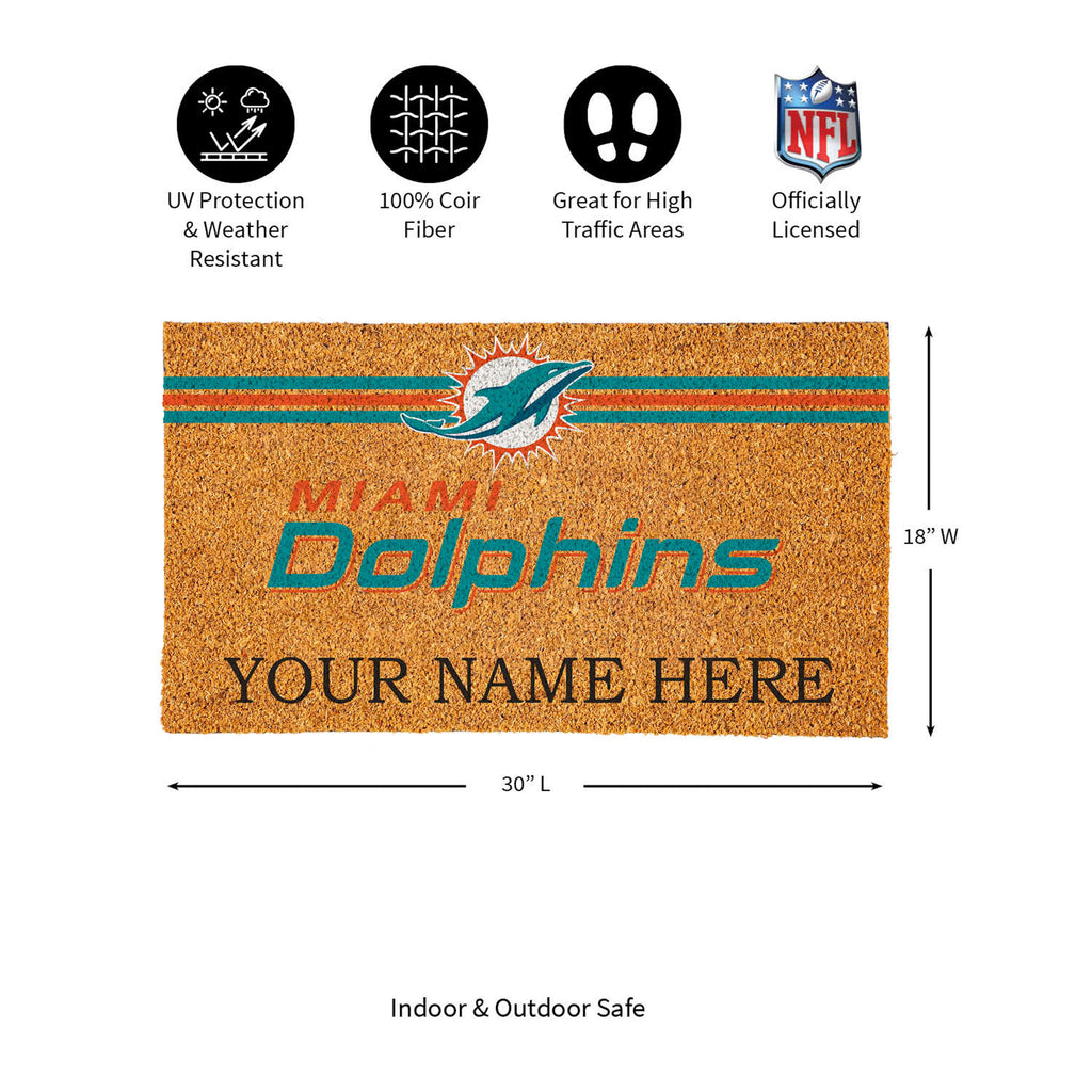 Miami Dolphins Personalized Mat, Natural Coir with Color Logo, 30" x 18", Slide 10 of 15