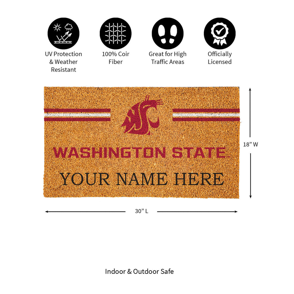 Washington State University Personalized Mat, Natural Coir with Color Logo, 30" x 18", Slide 14 of 15
