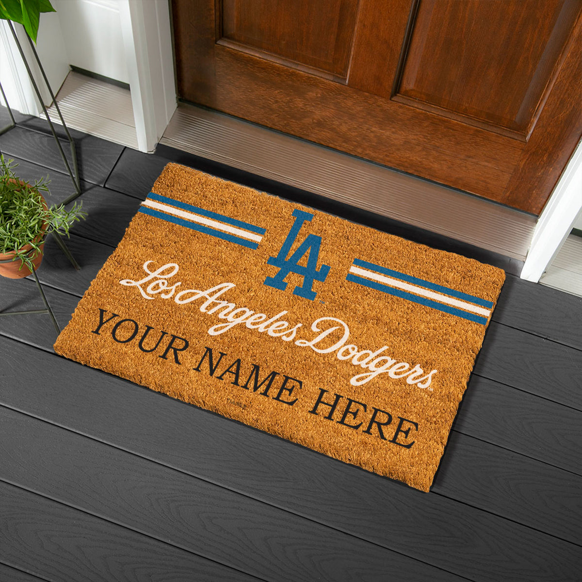 Los Angeles Dodgers Personalized Mat, Natural Coir with Color Logo, 30" x 18"