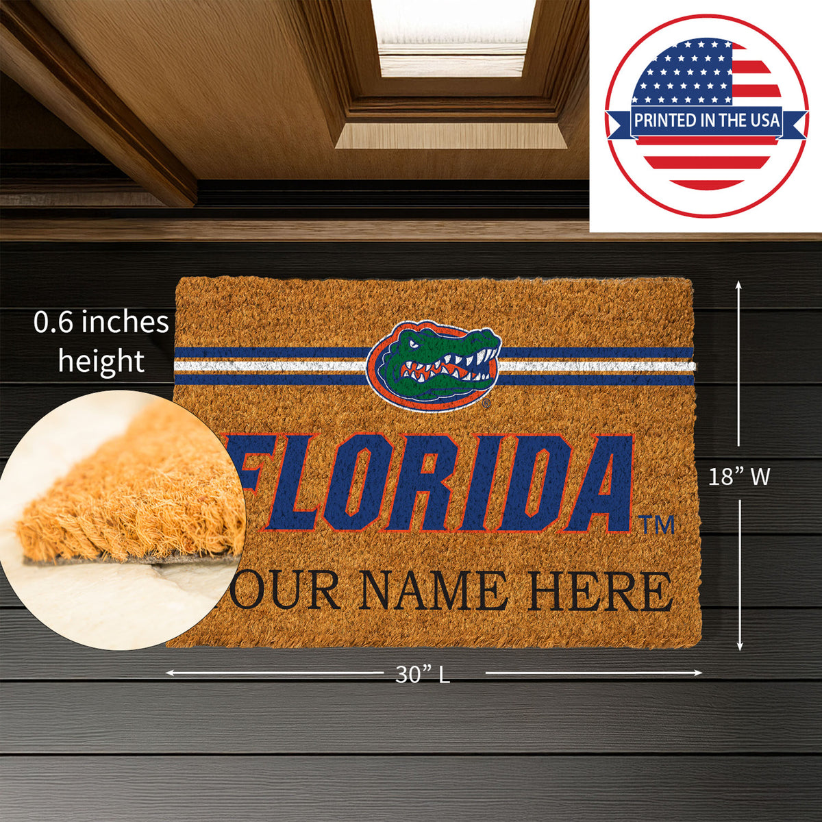 University of Florida Personalized Mat, Natural Coir with Color Logo, 30" x 18", Slide 7 of 15