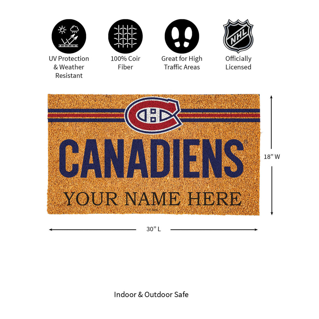 Montreal Canadiens Personalized Mat, Natural Coir with Color Logo, 30" x 18", Slide 9 of 15