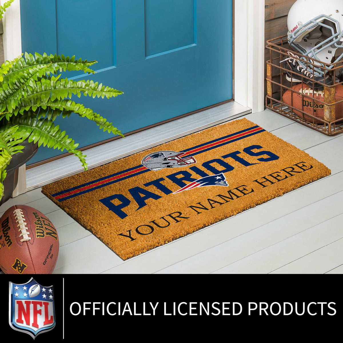 New England Patriots Personalized Mat, Natural Coir with Color Logo, 30" x 18", Slide 8 of 15