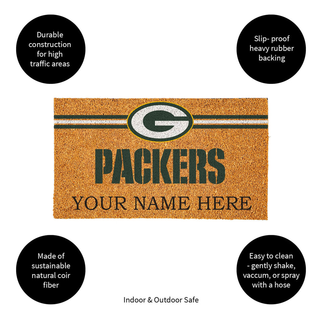 Green Bay Packers Personalized Mat, Natural Coir with Color Logo, 30" x 18", Slide 10 of 15