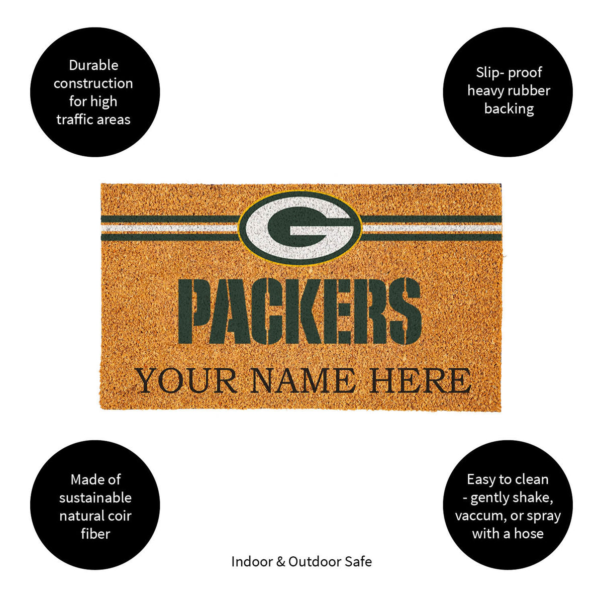 Green Bay Packers Personalized Mat, Natural Coir with Color Logo, 30" x 18", Slide 10 of 15