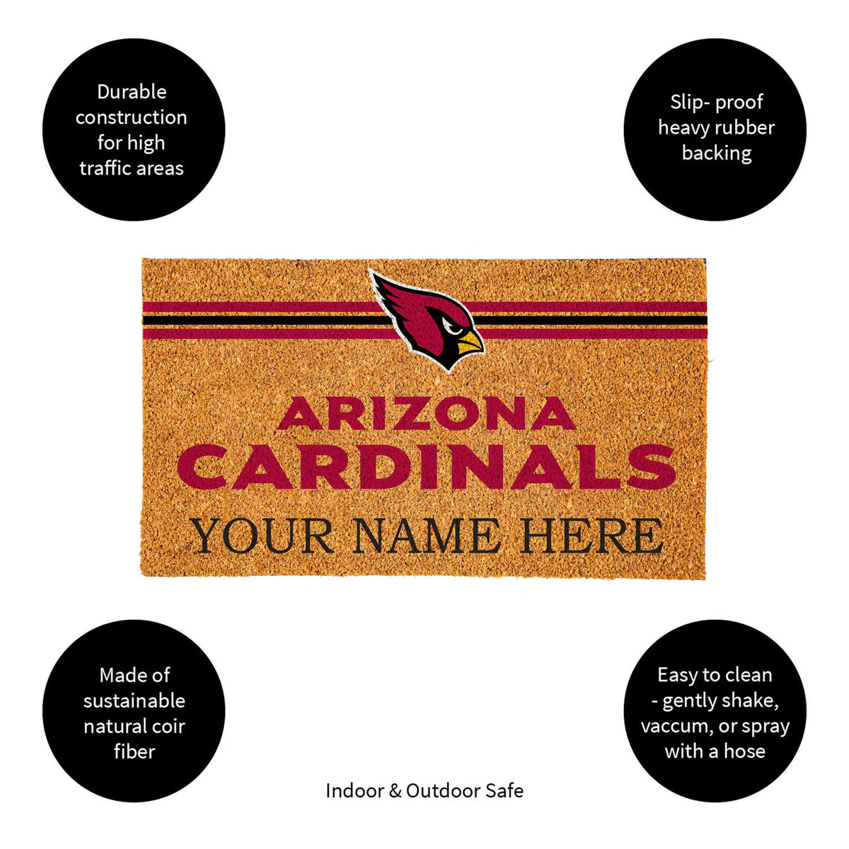 Arizona Cardinals Personalized Natural Coir Mat with Color Logo, 30" x 18", Slide 11 of 15
