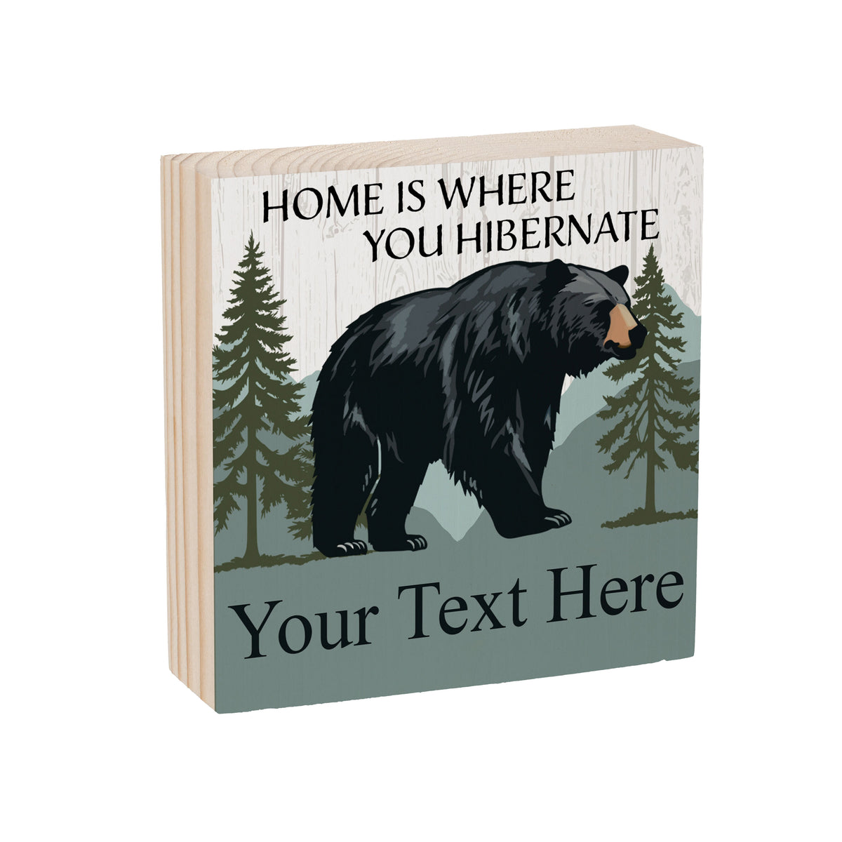 High Country Wilderness Sign Wood Block, Bear "Home Is Where You Hibernate" With Personaliza..., Slide 2 of 3