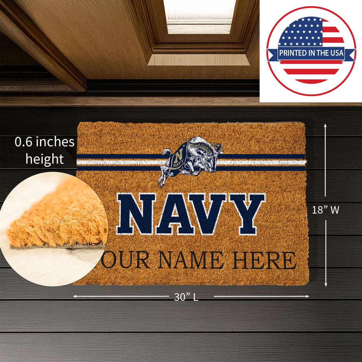 US Naval Academy Personalized Mat, Natural Coir with Color Logo, 30" x 18", Slide 2 of 15