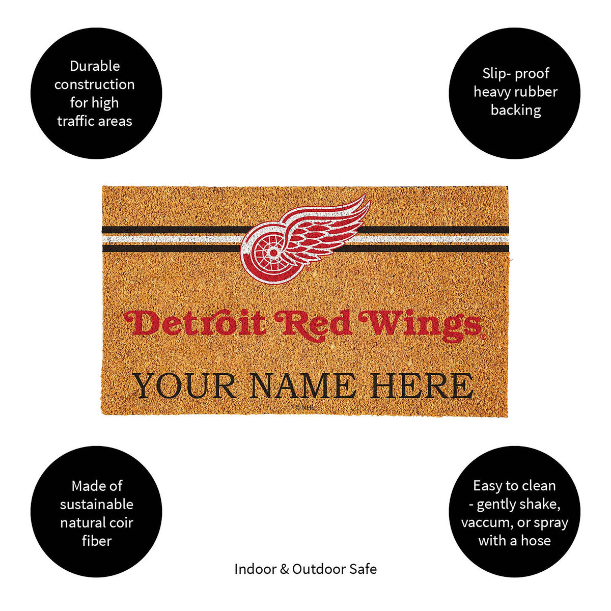 Detroit Red Wings Personalized Mat, Natural Coir with Color Logo, 30" x 18", Slide 6 of 7