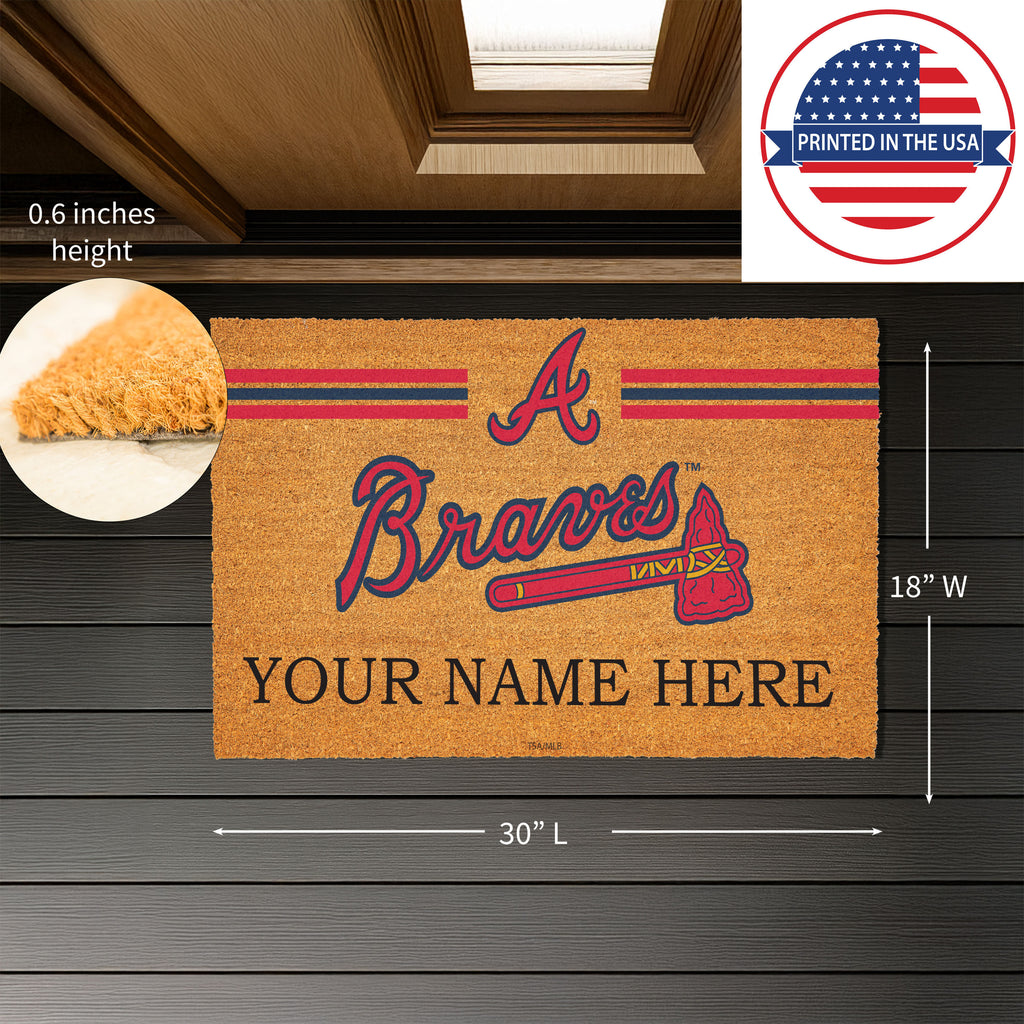 Atlanta Braves Personalized Mat, Natural Coir with Color Logo, 30" x 18", Slide 3 of 4